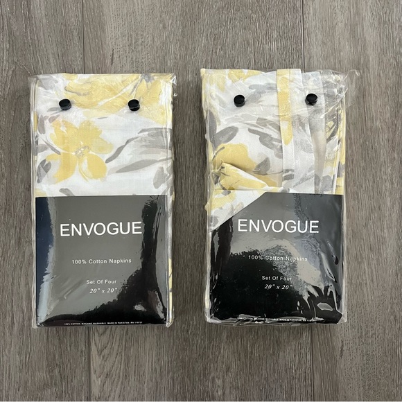 New Envogue Fabric Napkins 100% Cotton Set of 7 Yellow Gray White Floral design - Picture 2 of 4